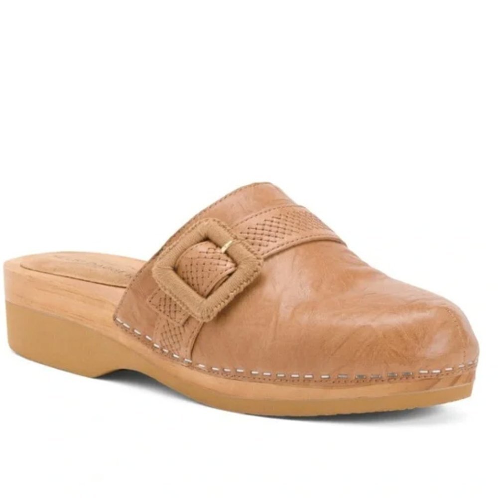 Kelsi Dagger Brooklyn Leather Carve Clogs Tan Size 8.5 JB